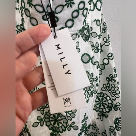 MILLY Hayden Scallop Eyelet Dress in White & Green - Picture 14 of 16
